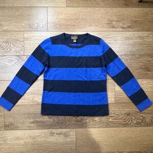 Fenn Wright Manson 2-ply 100% Cashmere Women's Striped Crewneck Sweater Blue L